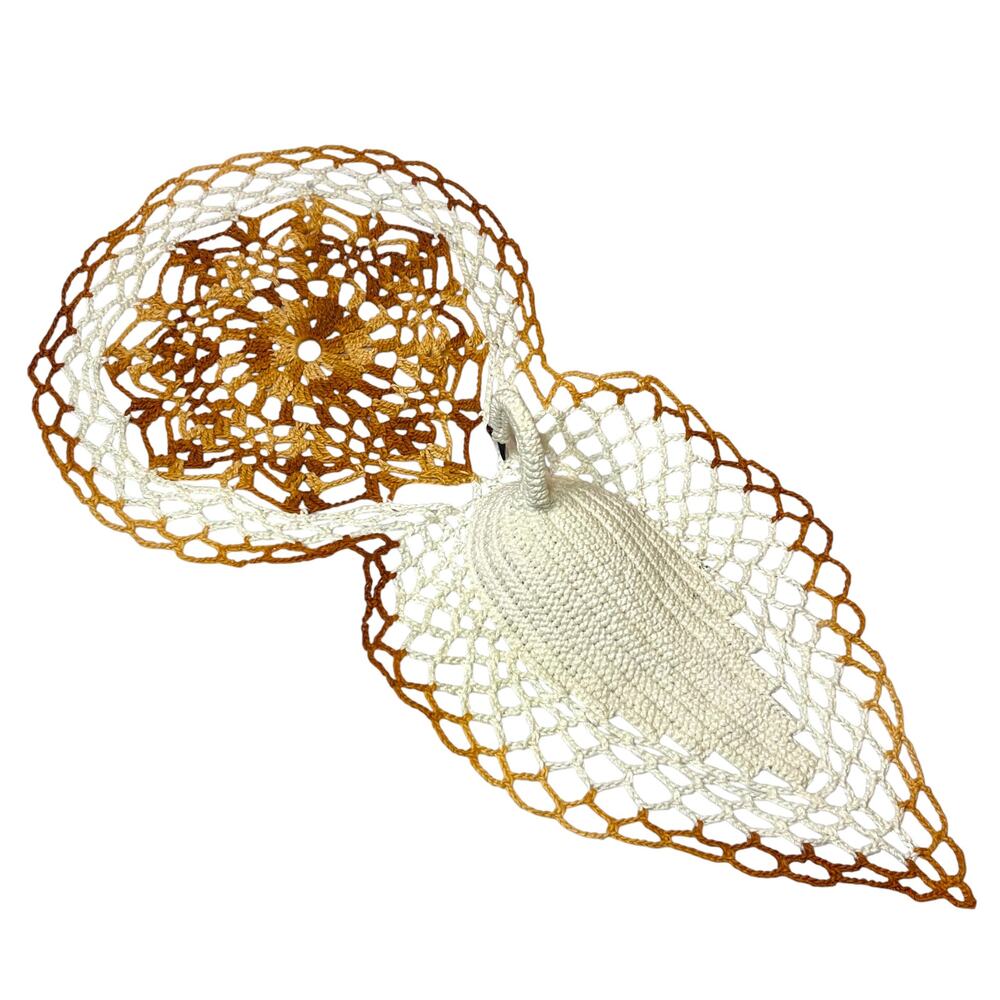 Vintage Crochet Swan Doily Centerpiece Table Decor Handmade Lace Runner